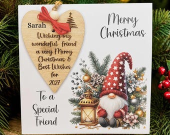 Personalised Friend Christmas Card with Engraved Tree Ornament Keepsake