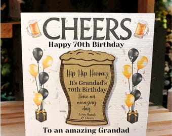 Luxury Grandad Birthday Card with Engraved Magnet Keepsake, Personalised Grandad Card, Handmade Greetings, Beers / Cheers Design