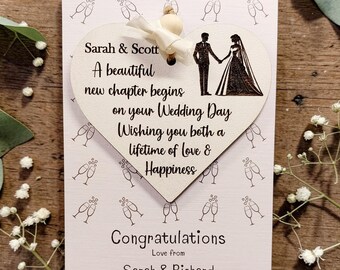Personalised Wedding Day Keepsake, Engraved Wedding Gift, Mr & Mrs Heart Ornament, Marriage Keepsake
