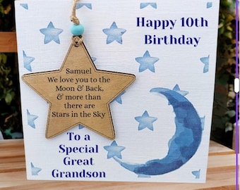 Luxury Great Grandson Birthday Card with Keepsake and Gift Box, Personalised Great Grandson Card, Handmade Card, Moon & Back Card