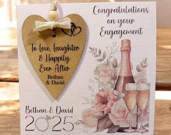 Personalised Engagement Card with Removeable Birch Wood Keepsake, Handmade