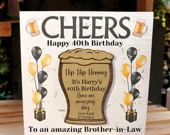 Luxury Brother in Law Birthday Card with Engraved Magnet Keepsake, Personalised Brother in Law Card, Handmade Greetings, Beers & Cheers