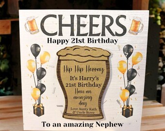 Luxury Nephew Birthday Card with Engraved Magnet Keepsake, Personalised Nephew Card, Handmade Greetings, Beers / Cheers Design