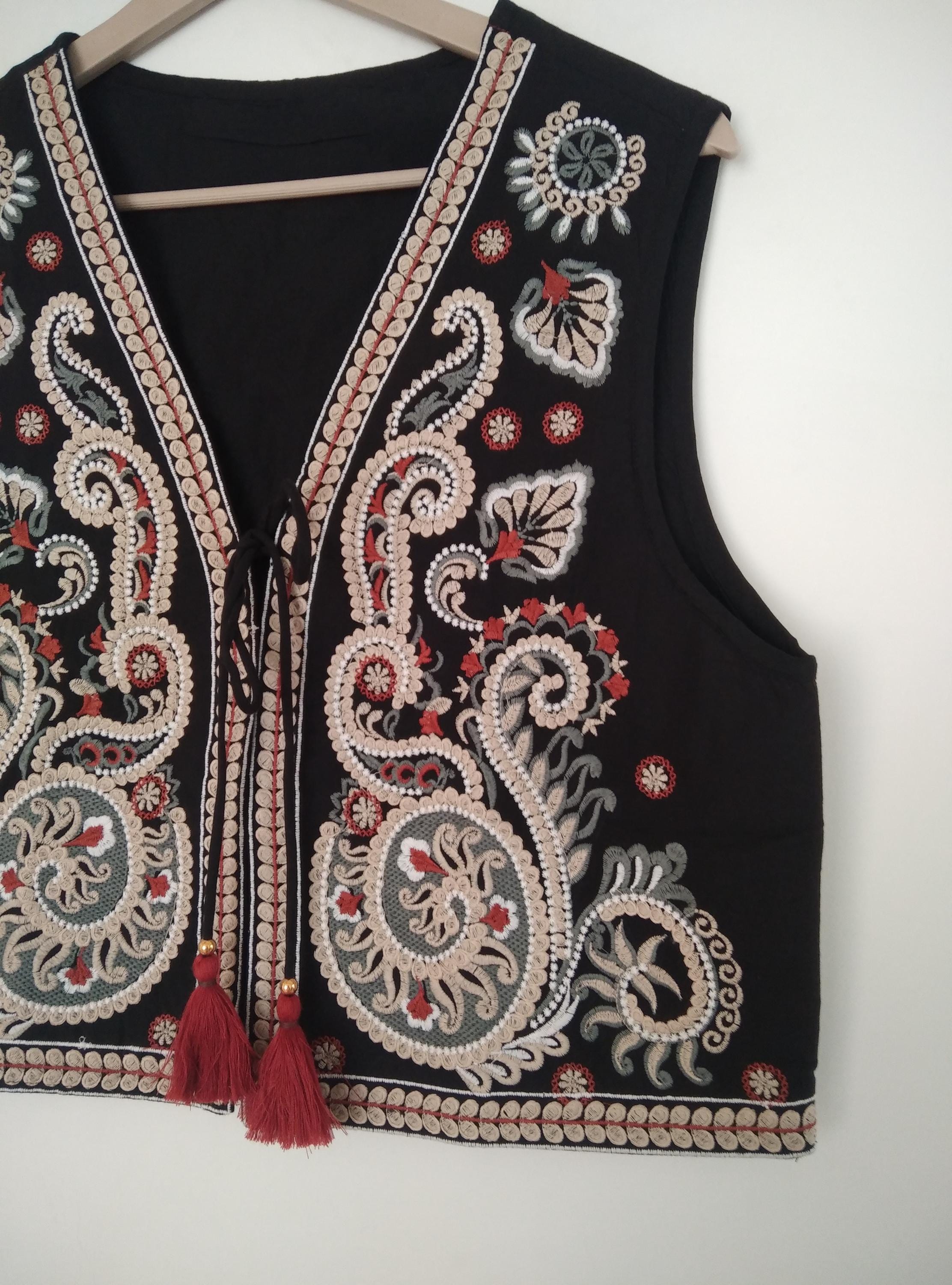 Handmade Gorgeous Dark Black Suzani Short Vest Vintage Bohemian Indian handmade-gorgeous-dark-black-suzani-short-vest-vintage-bohemian-indian