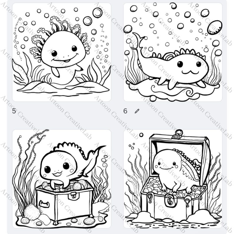 Adorable Axolotl Coloring Pages Set, 30 Unique Illustrations for Kids, Perfect Relaxation ...