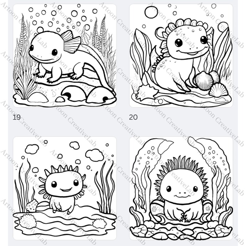 Adorable Axolotl Coloring Pages Set, 30 Unique Illustrations for Kids, Perfect Relaxation ...