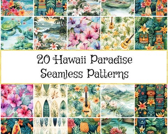 Hawaii Paradise Seamless Patterns, Tropical Backgrounds and Digital Print, Perfect for DIY & Craft Projects