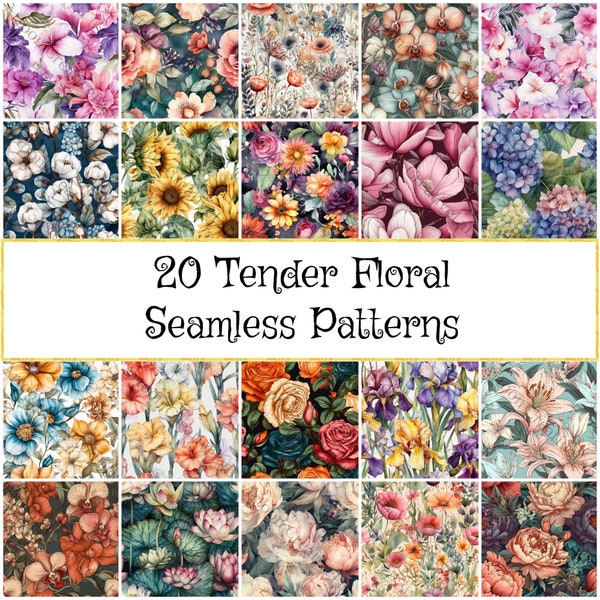 High Quality Floral Watercolor Seamless Patterns Digital Paper Background Designs Paper Pack Fabric Prints Gift Ideas - Commercial Use