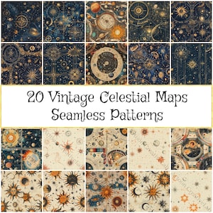 Conjunto de patrones de mapas celestiales vintage, hermosos diseños sin costuras para decoración del hogar y manualidades, ideal para regalos de amantes de la astronomía
