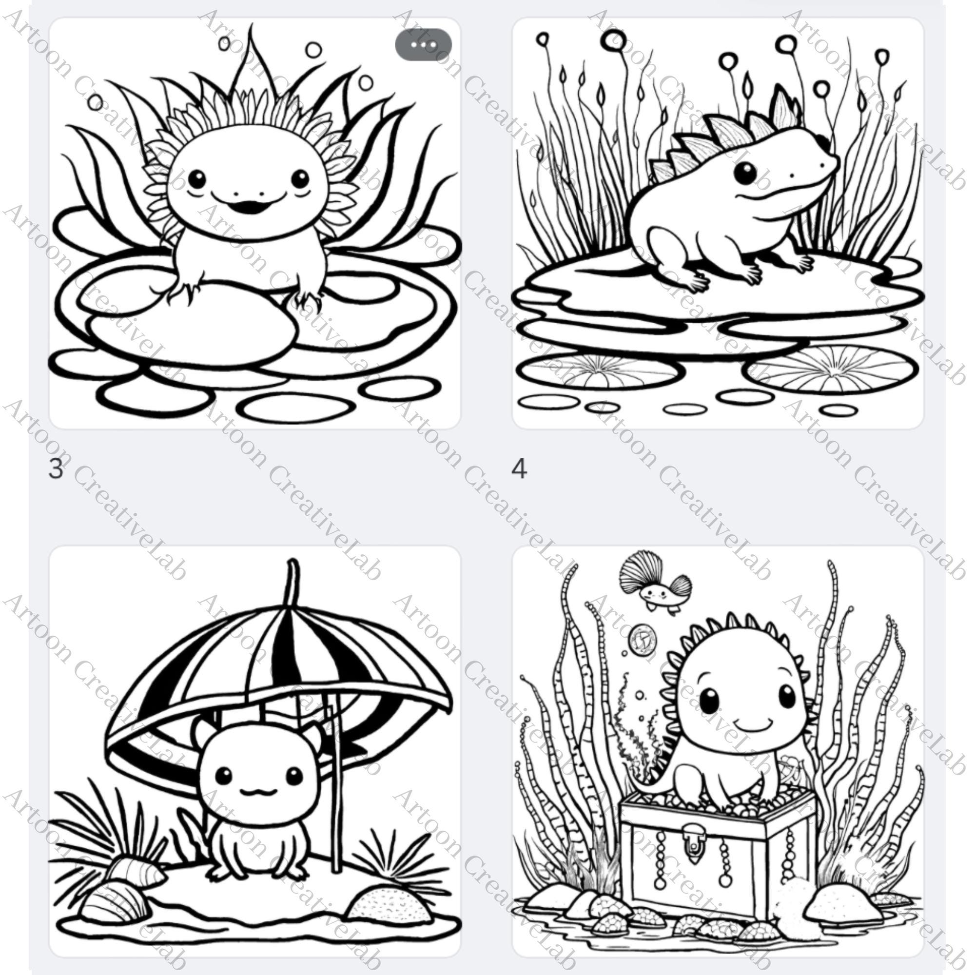 Adorable Axolotl Coloring Pages Set, 30 Unique Illustrations for Kids, Perfect Relaxation ...