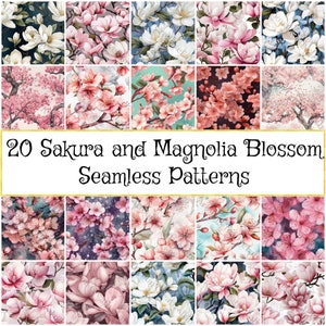 Alta qualità, modello senza cuciture del fiore di ciliegio di Sakura, sfondo digitale, per Scrapbooking, idee regalo - download istantaneo