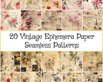 Vintage Ephemera Paper Pack - Aged Seamless Design, Perfect Patterns for Scrapbooking, Unique Gift for Crafters