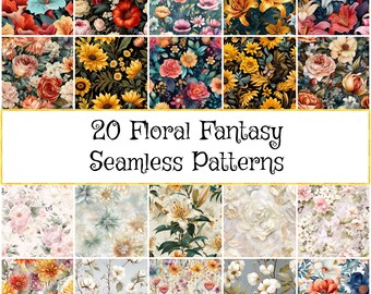 Watercolor Floral Fantasy Seamless Patterns, Spring Digital Paper, Background Designs Fabric Prints Gift Ideas