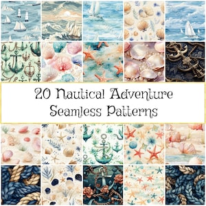 Pacchetto di carta digitale per avventure nautiche, modelli marittimi senza soluzione di continuità per progetti di artigianato, scrapbooking e fai da te, regalo per gli amanti dell'oceano