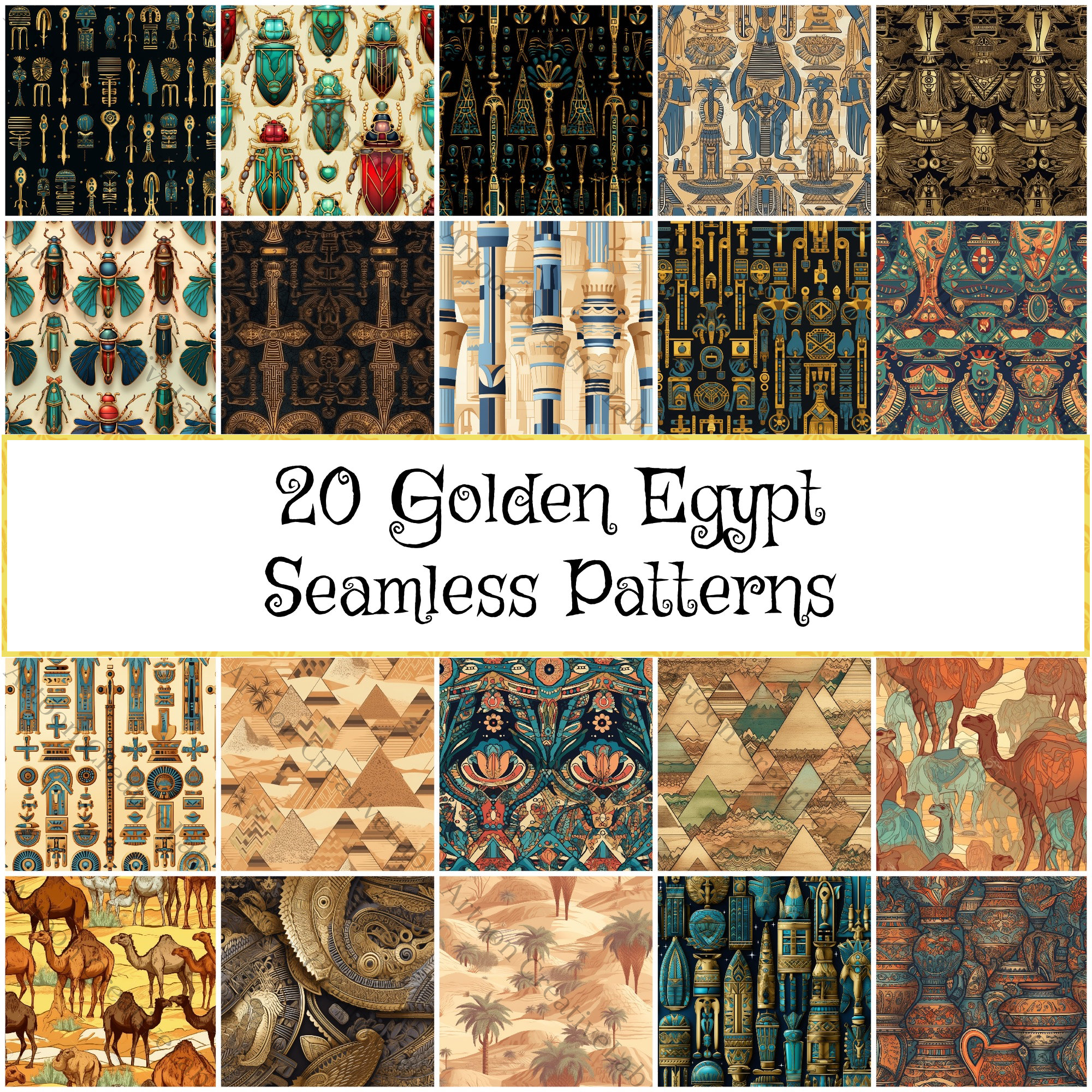 20 Egypt Inspired Art Seamless Patterns Digital Background Egyptian
