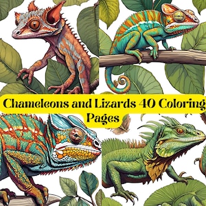 40 Chameleons and Lizards Coloring Pages PDF, Fun Digital Download for Stress Relief, Ideal Gift for Kids and Nature Lovers