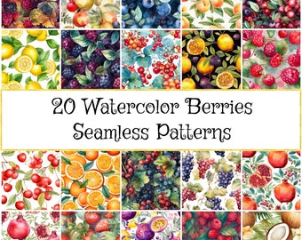 Zomerbessen digitaal plakboek fruit naadloos patroon, achtergrond digitale kunst, papieren verpakking - Instant Download voor commercieel gebruik