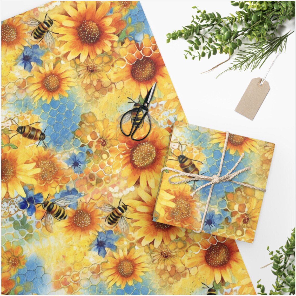 Sunflower Honey Bees Seamless Patterns - Digital Paper Pack Gold Honey ...