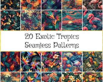 Tropical Exotic Digital Seamless Patterns Printable Textile Design Backgrounds Summer Motives Gift Commercial Use