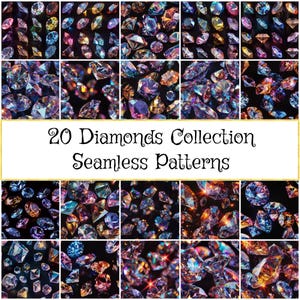 Diamonds Collection Seamless Patterns Pack, Holographic Diamonds Background, Jewellery Printable Paper, Home Decor and Gifts