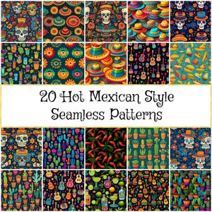 Hot Mexican Style Seamless Patterns, Viva Mexico Clipart, Cinco de Mayo, Dia de los Muertos, Fiesta, Mexican Skulls - Instant Download