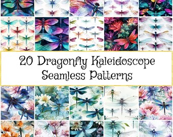Libellen-Kaleidoskop-Musterpaket, nahtloses lebendiges digitales Papier, perfekt für DIY-Projekte und kreative Geschenke