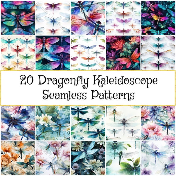 Dragonfly Kaleidoscope Patterns Pack, Seamless Vibrant Digital Paper, Perfect for DIY Projects & Creative Gifts