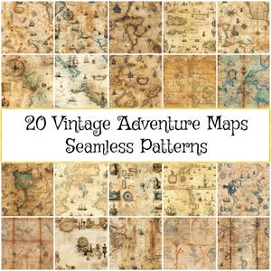 Vintage Ephemera Adventure Maps Patterns Pack, nahtlose Designs für Scrapbooking, perfektes Geschenk für Reisende und Kartenliebhaber