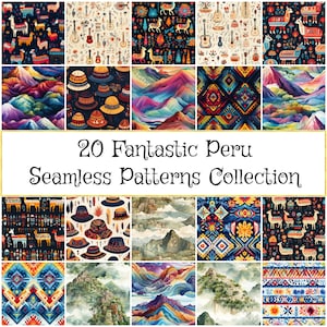 Fantastische Peruaanse naadloze patroonbundel, authentiek Peruaans digitaal papier, stof en webdesign, cultureel cadeau voor ambachtsliefhebbers