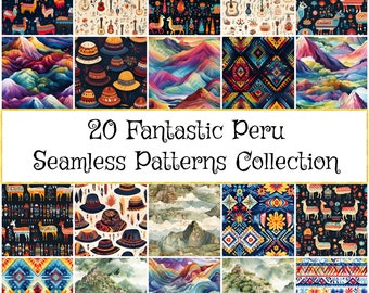 Fantastic Peru Seamless Pattern Bundle, Authentic Peruvian Digital Paper, Fabric & Web Design Assets, Cultural Gift for Craft Lovers