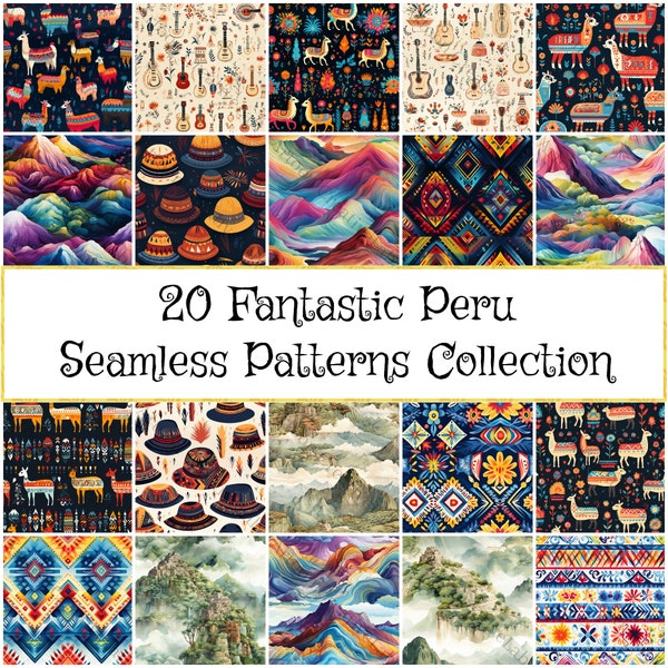 Fantastic Peru Seamless Pattern Bundle, Authentic Peruvian Digital Paper, Fabric & Web Design Assets, Cultural Gift for Craft Lovers