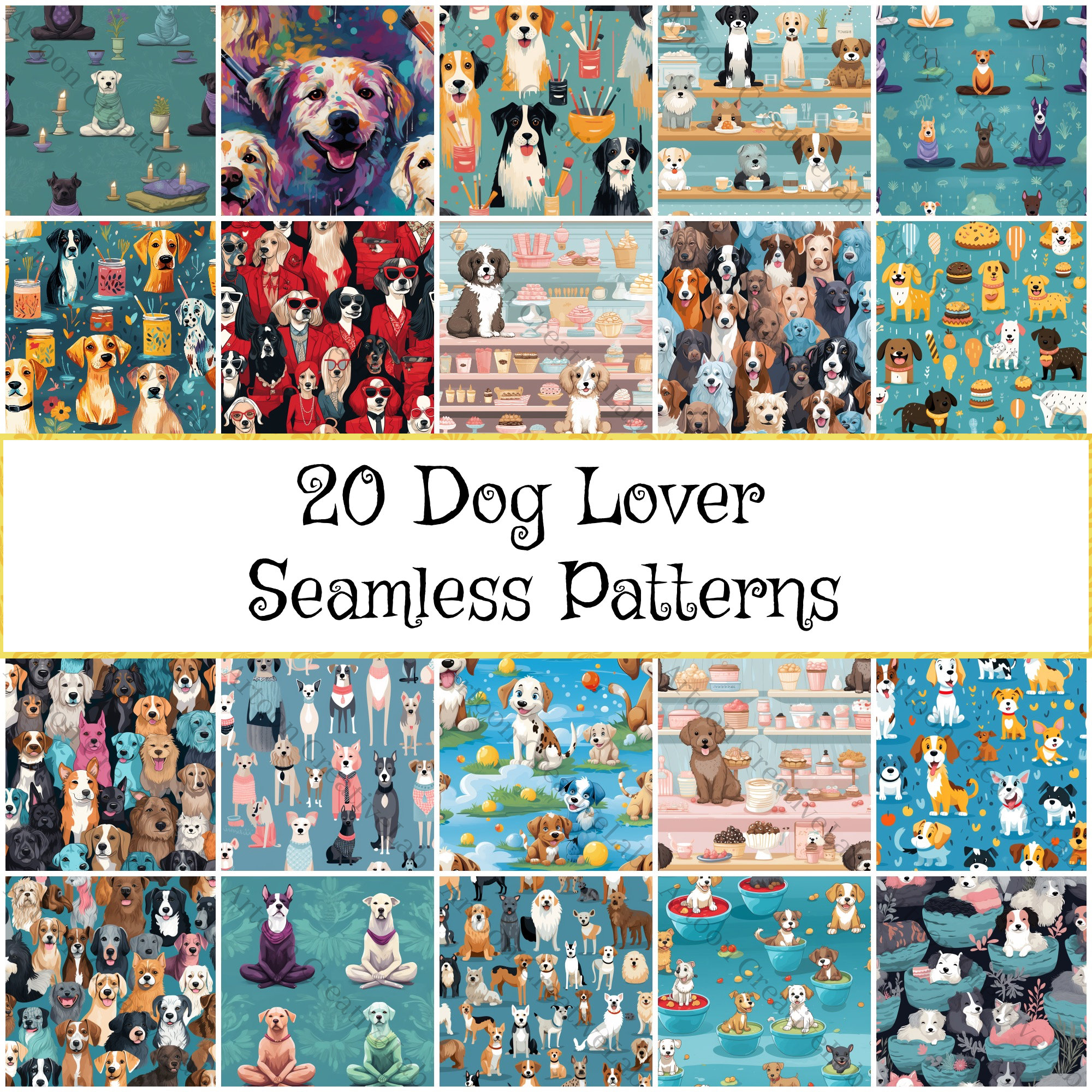 Dog Lover Seamless Patterns Pack, Digital Scrapbooking Pet Prints, Cute