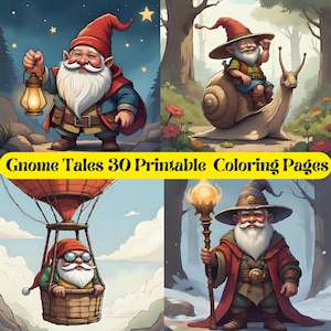 30 Gnome Tales Coloring Pages - Whimsical Designs for Relaxation & Fun - Perfect Gift for Art Lovers and Kids