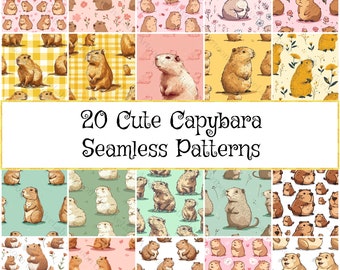 Cute Capybara Seamless Patterns, Kawai Capibara Kit, Ideal for Fabric and Paper Crafts, Handmade Gift for Artists