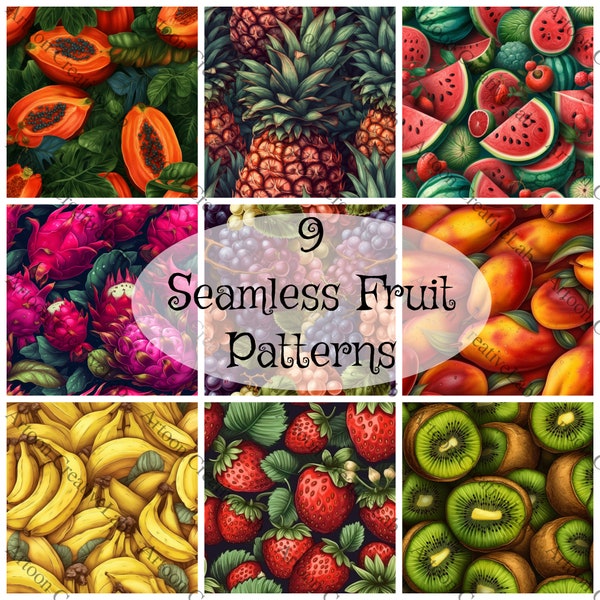 High Quality Fruit Seamless Patterns Digital Paper Background Designs Pack Fabric Prints Gift Ideas Summer Prints 5x5 inches