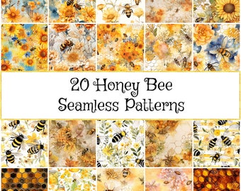 60 Sunflower Bees Digital Paper - Seamless Gold Honey Bee Patterns ...