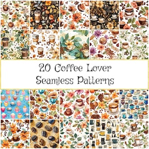 acchetto digitale di carte da parati senza cuciture a tema amante del caffè, carta da scrapbooking - Download immediato, Uso commerciale.