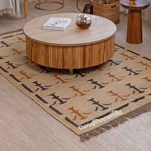 Handmade 5x8 Ft Wool Jute Kilim Rug, Durable Costume Size Wool Jute Rug, Boho Area Rug, Vintage Flatweave Carpet, Decorative Rug Natural Rug