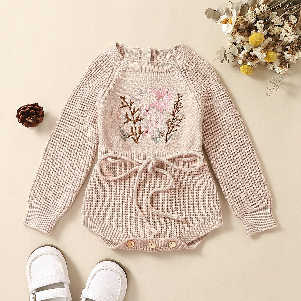 Baby Girl Clothes Baby Girl Knitted Romper Bow Floral Etsy