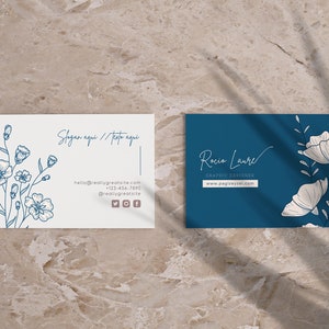 Canva Editable Blue Business Card Template, Printable Blue Business Card, Business Card for Professionals or Entrepreneurs