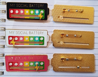 Social Battery Slider New Brooch. Mental Health Gift Birthday Christmas hat shift kris Kringle