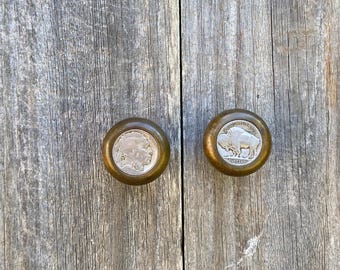 Custom Buffalo Nickel Native American style cabinet pull knobs 1 1/4” diameter, Hand Machined