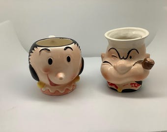 Popeye and Olive Oyl ceramic mugs