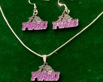 Prairie View A&M Panthers (PVAMU) Earrings Necklace Set HBCU Collegiate Black College Earrings Enamel Charm