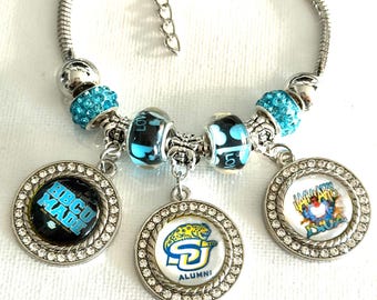 Southern University Jaguars HBCU Custom Made Adjustable Charm Bracelet (Gold Color) Collegiate Black College Jewelry