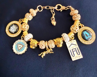 Spelman College Jaguars Custom Gold (Color) Adjustable Charm Bracelet Beads Charms HBCU Collegiate Black College