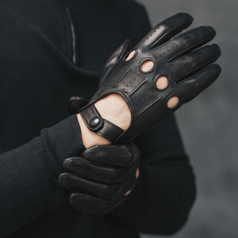 Bestpapers Vintage English Driving Gloves – Real Leather, Button Fastening, Slim Fit