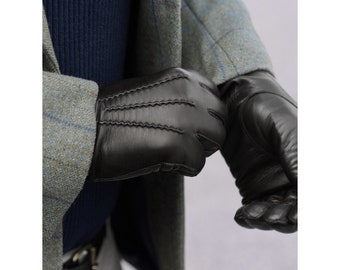 High Quality Lambskin Leather Handmade Lined with Wool Black Brown Soft Sheepskin Leather Men Women Warm Winter Gloves Gift for Him Her