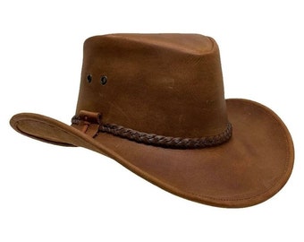 Herren Echtleder Australian Western Cowboy Style Handgemachter Crazy Horse Bush Hut