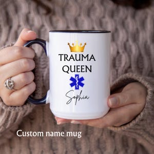 Custom EMT EMS mug, paramedic gift, personalized doctor name, medical nurse gift, funny phd student graduation, EMS physician, trauma queen